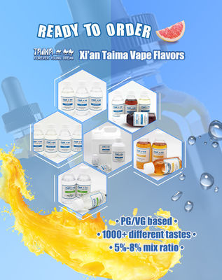 125 ml/500 ml/1L/2L/5L Volume de bouteille E-liquide aromatisant avec 5% à 12% de ratio mixte et CAS 58543-16-1 pour le concentré de jus de vape